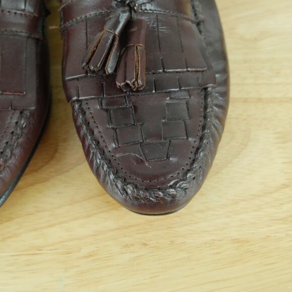 Vintage Men\'s 8 Tassel Loafers Burgundy Maroon Preppy Woven Leather Academia main image 6